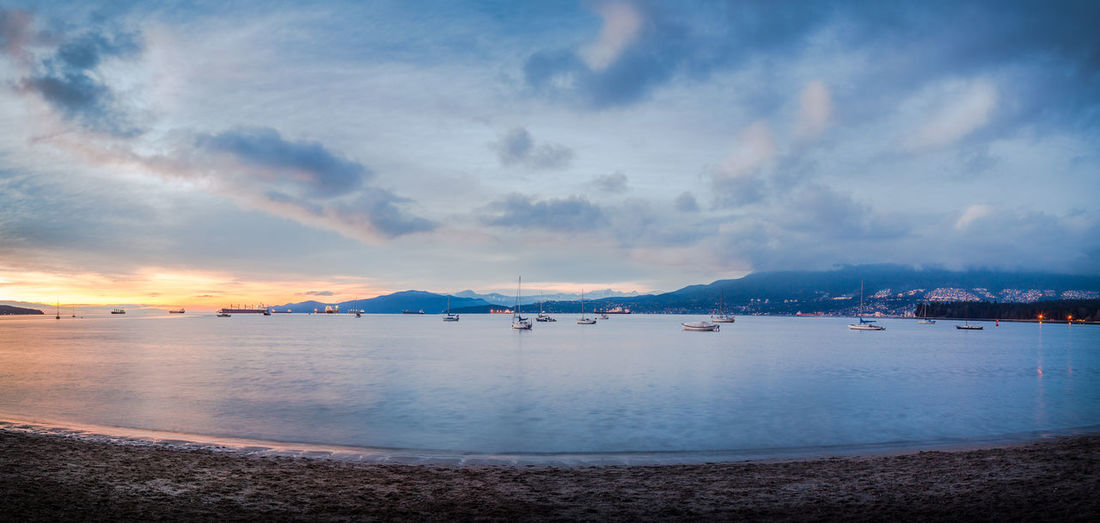 Panoramic view of sea against sky at sunset