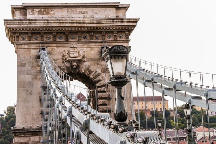 Low angle view of old chain bridge in budapest 
