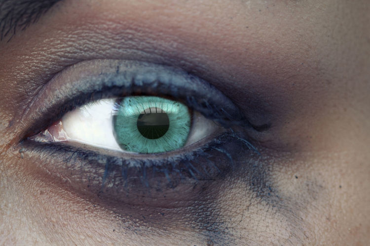 Close-up of woman eye with spoiled make-up