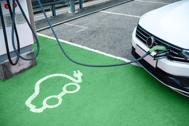 Electric car icon printed on electric vehicle charging station