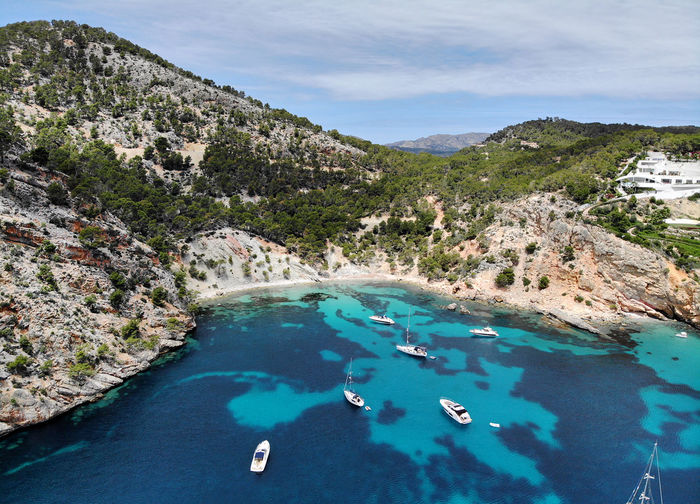 Aerial view of boats in sea
