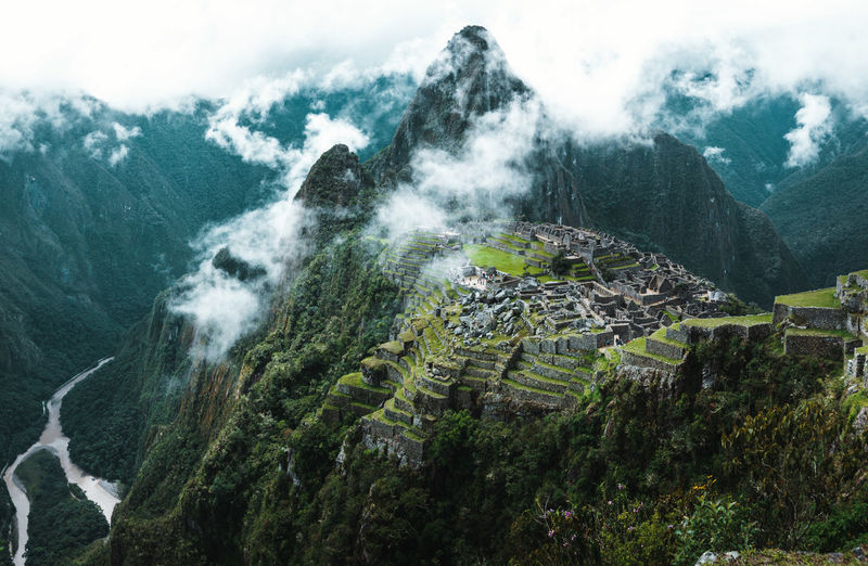 Low angle view of machu picchu against sky