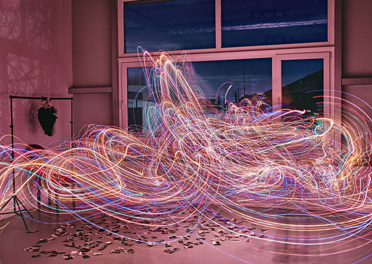 high angle view of light trails at home