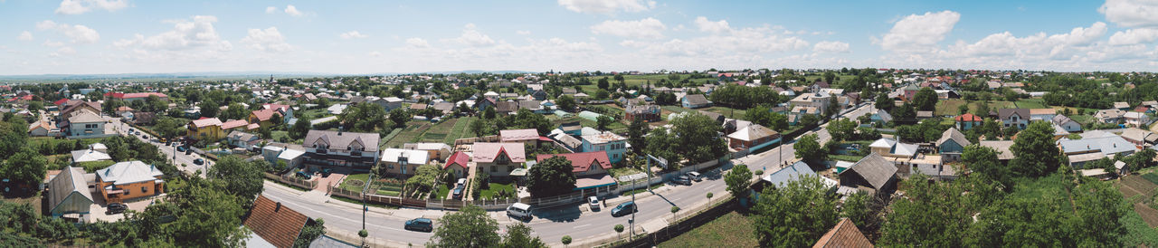 High angle shot of townscape against sky