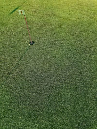 High angle view of golf flag