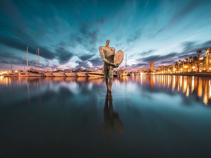 Panoramic view of sea against sky at night