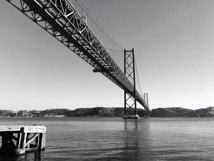 April 25th bridge over tagus river against clear sky