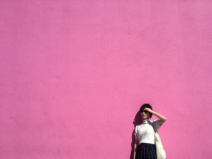 Pink Color Colored Background Pink Background Standing Young Women Outdoors Day Sunny Millennial Pink EyeEm EyeEmNewHere EyeEm Gallery Feminine Millennial Pink ma friend 🌸 Fresh On Market 2017