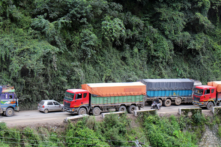 View of vehicles on mountain pass