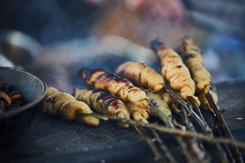 Close-up of meat on barbecue grill
