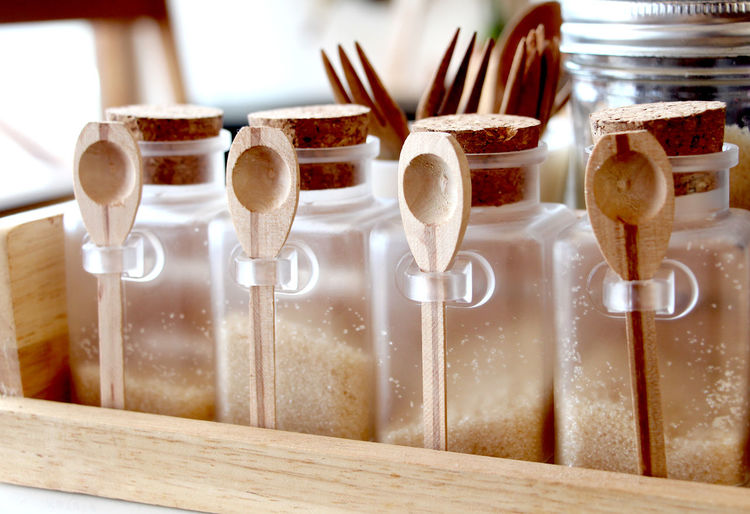 Close-up of jars in kitchen