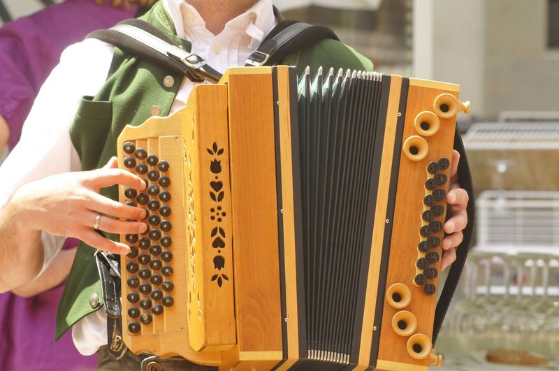 A harmonica or accordion musical instrument in traditional folk music