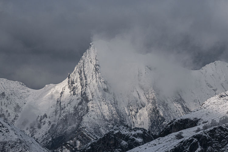 Scenic view of snowcapped mountains against sky