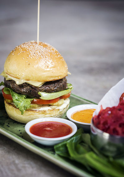 Close-up of food in plate on table