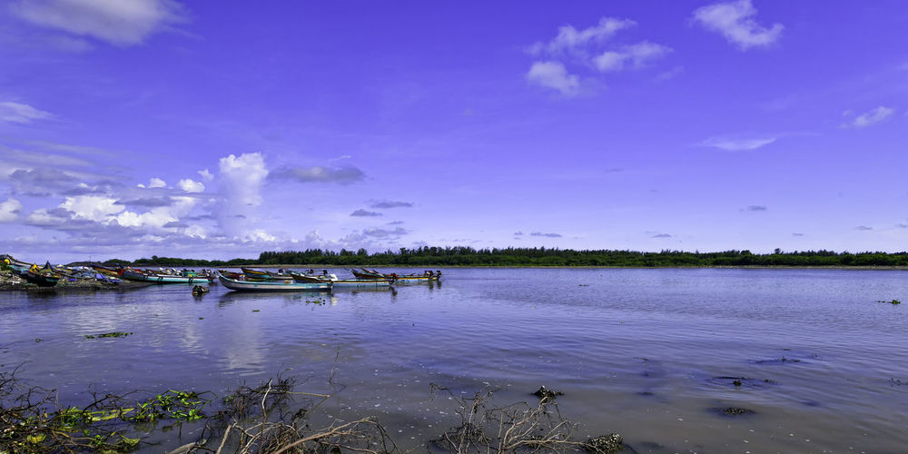 Scenic view of river against blue sky