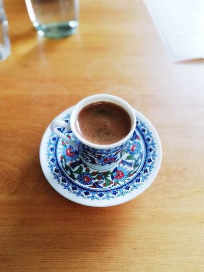 High angle view of coffee on table