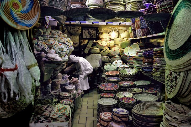 Interior of small shop with wicker baskets