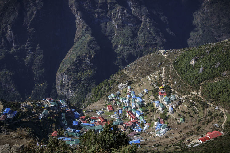 The village of namche bazaar in nepal's khumbu valley.