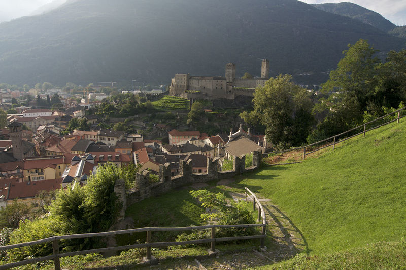 View over bellinzona town and the beautiful castel grande castle located in the ticino canton 