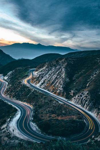 High angle view of mountain road against sky