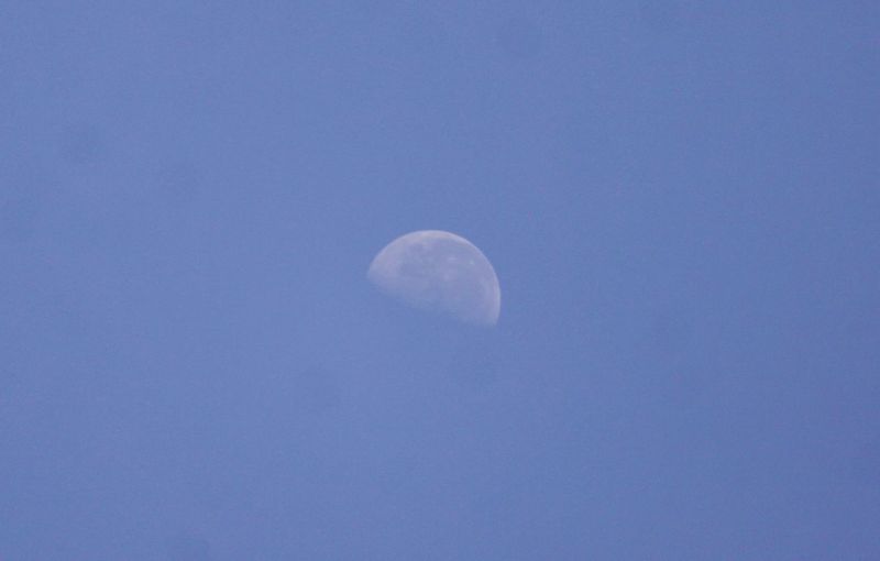 Low angle view of moon against blue sky