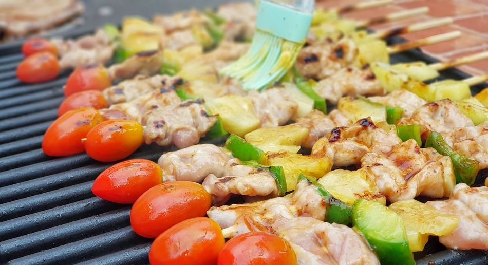 High angle view of vegetables on barbecue grill