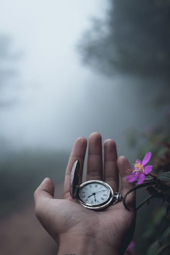 Cropped image of person holding pocket watch 