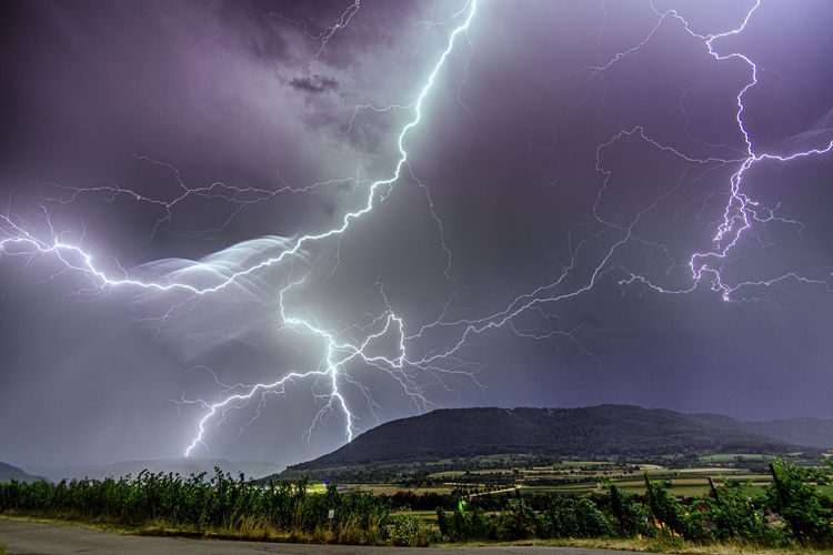 Lightning in sky at night