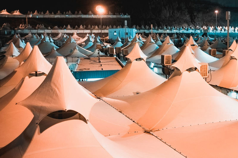 High angle view of tents at night