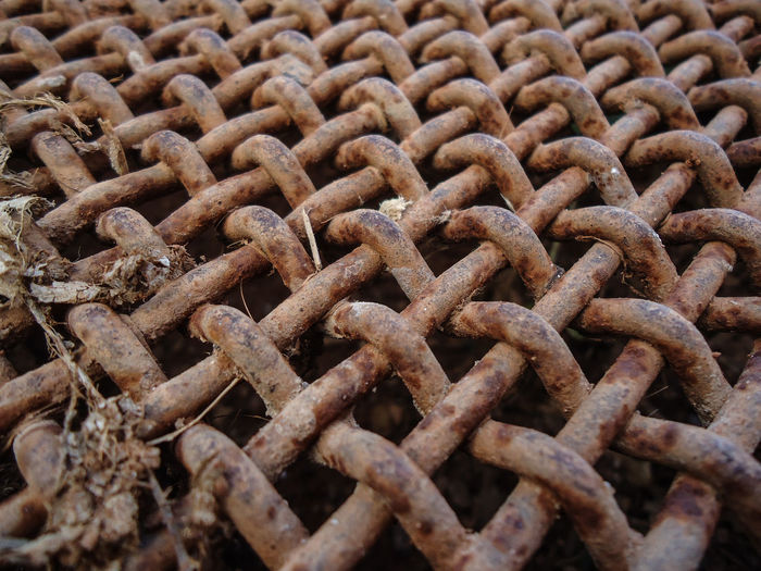 Approximate image of a rusty metallic grid of geometric shapes