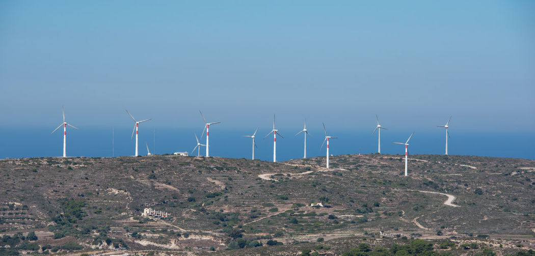 Wind turbines onshore on the south coast on the island of kos greece