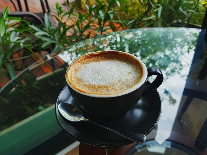 High angle view of coffee on table