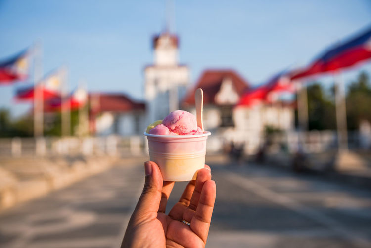 Refresh with ice cream while taking a tour at aguinaldo shrine, kawit, cavite, philippines.