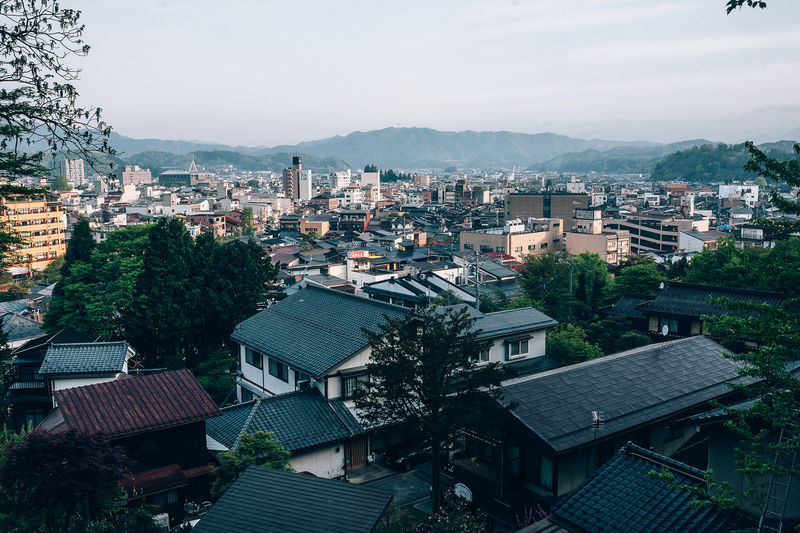 High angle view of townscape against sky