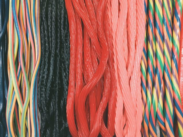 Full frame of twisted rainbow candy licorice
