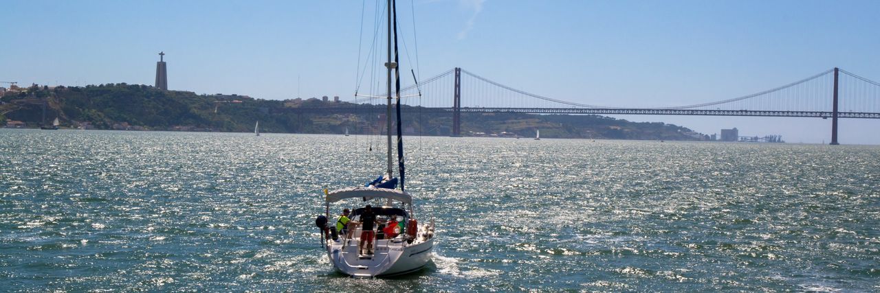 Boat sailing in river