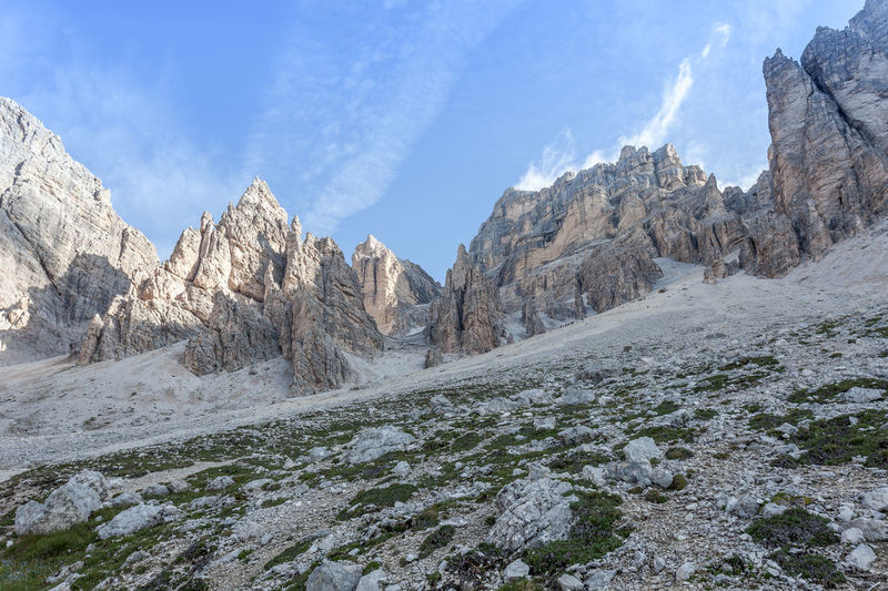 Low angle view of mountains against sky