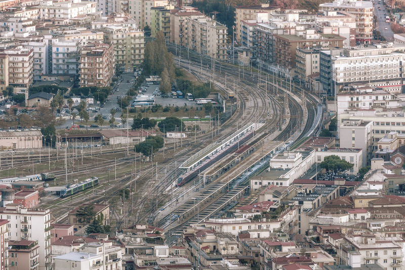 Salerno aerial view of the city and its train station