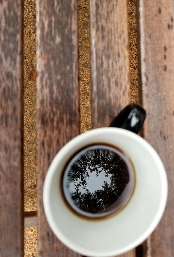 Directly above shot of coffee cup on table