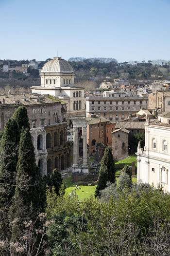 Italy, rome, theatre of marcellus with great synagogue of rome in background