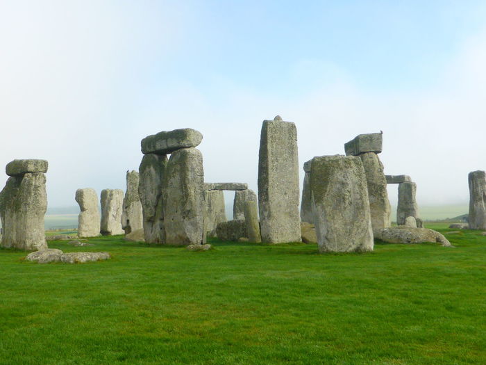 Scenic view of stonehenge against clear sky
