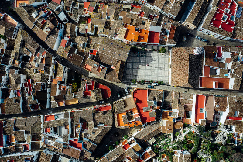 Aerial view of buildings in town