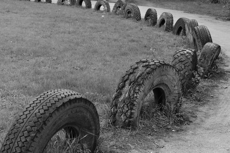 Tire tracks on field