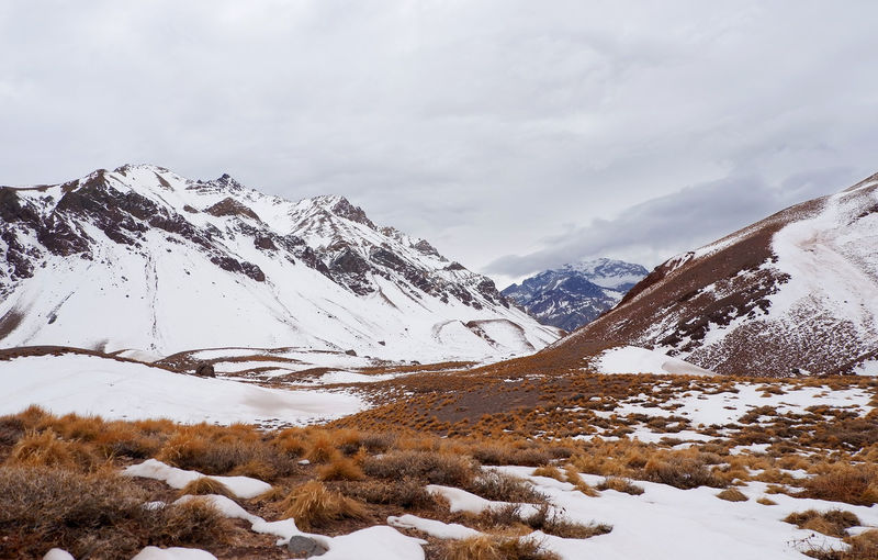Snow covered mountain against sky, south america 