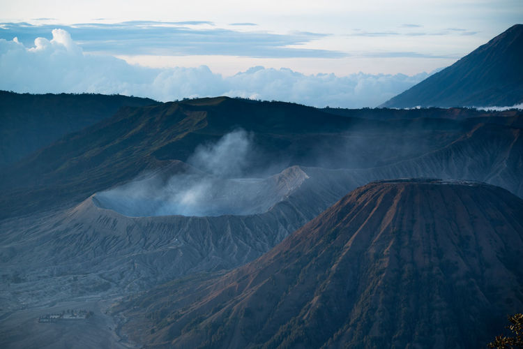 Aerial view of volcanic landscape on mount bromo indonesia.