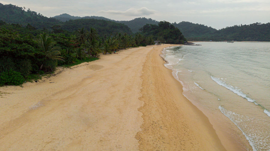 Aerial view of beach scenery in tioman island, pahang, malaysia.