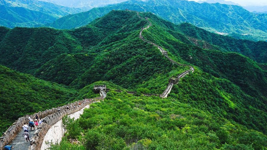 Scenic view of people at great wall of china