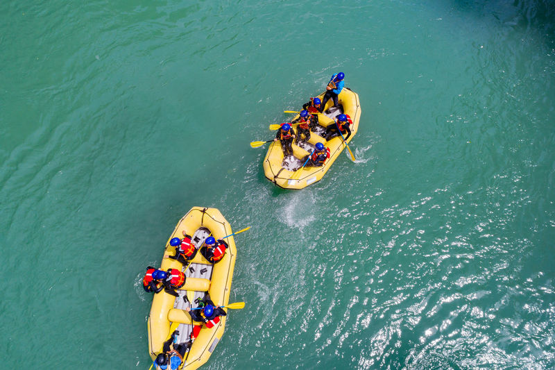 High angle view of people in boat