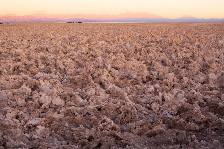Scenic view of desert land during sunset