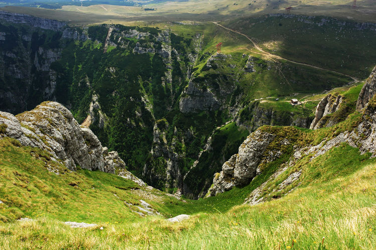 High angle view of green mountains at bucegi natural park